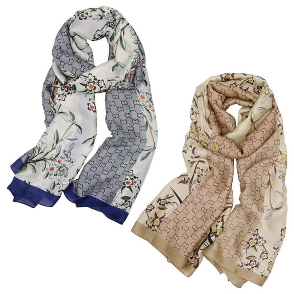 Curve Muse Print Floral Pattern Scarf Shawl Fashion Scarves Sunscreen Shawls-2 Pack-Pack B