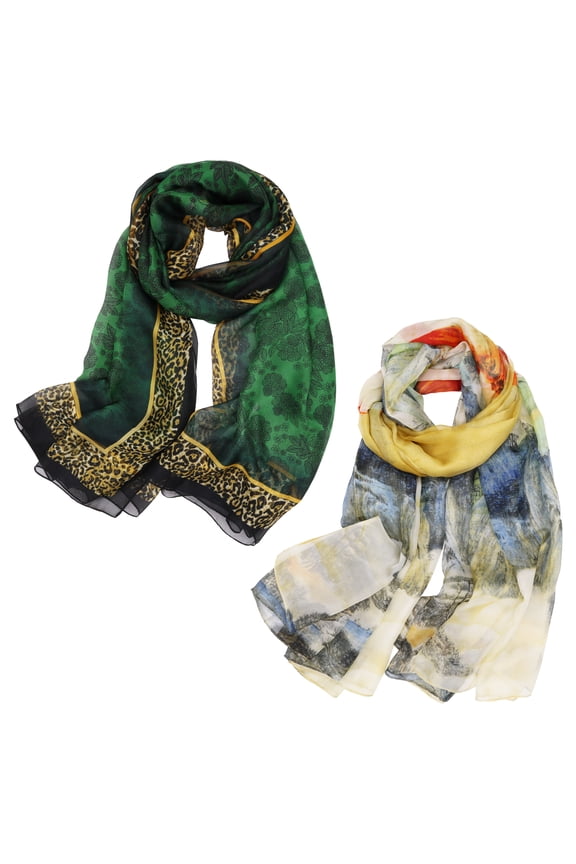 Print Floral Pattern Scarf Shawl Fashion Scarves Sunscreen Shawls-2 Pack-Pack H
