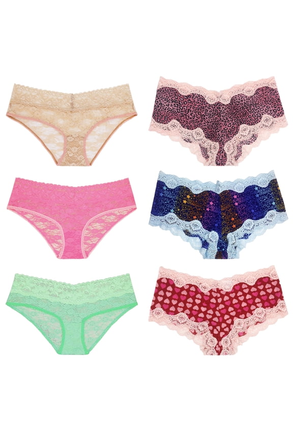 Sexy Sheer Lace Bikini Panties Pack of 6 Assorted Colors Women Underwear-PACKF-S/5