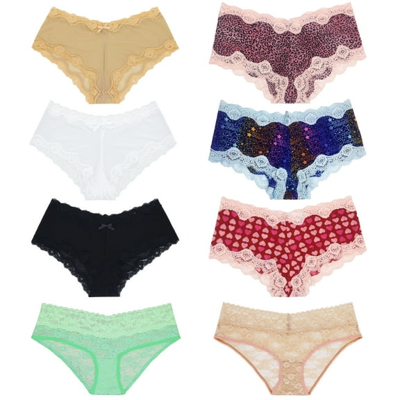 Curve Muse Sexy Sheer Lace Bikini Panties Pack of 8 Assorted Colors Women Underwear-PACKE-S/5