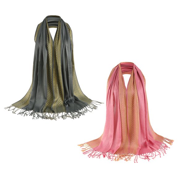 Curve Muse Sparkle Soft Long Lightweight Shawls for Women-2 Pack-Pack C
