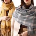 thumbnail image 1 of Curve Muse Women Fashion Long Shawl Winter Warm Lattice Large Scarf With Tassel-2 Pack-Pack A, 1 of 5