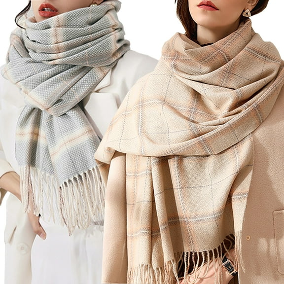 Curve Muse Women Fashion Long Shawl Winter Warm Lattice Large Scarf With Tassel-2 Pack-Pack B