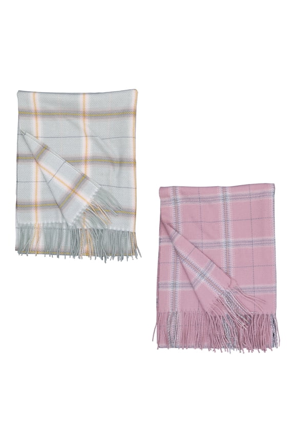 Women Fashion Long Shawl Winter Warm Lattice Large Scarf With Tassel-2 Pack-Pack D