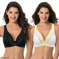 thumbnail image 1 of Curve Muse Women Plus Size Minimizer Underwire Unlined Bra with Embroidery Mesh-2pack-Black,Cream-36DDDD, 1 of 6