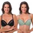 thumbnail image 1 of Curve Muse Women Plus Size Underwire Add 1 and a Half Cup Push Up Lace Mesh Bra-2PK-Sage,Black-40C, 1 of 6