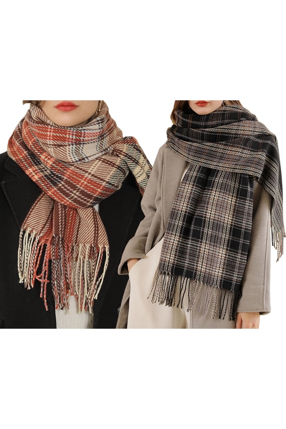 Women's Fashion Long Shawl Winter Warm Lattice Chunky Large Scarf-2 Pack-Pack B