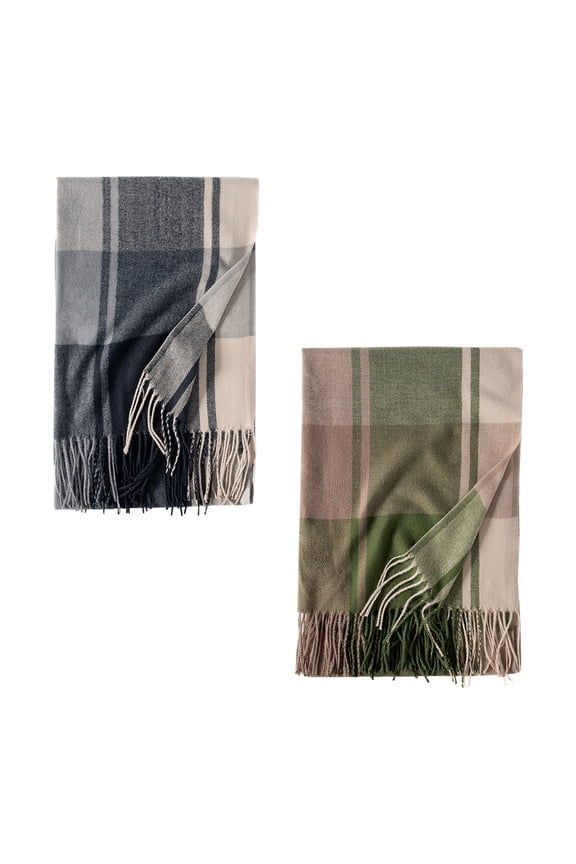 Women's Fashion Long Shawl Winter Warm Lattice Large Scarf-2 Pack-Pack B