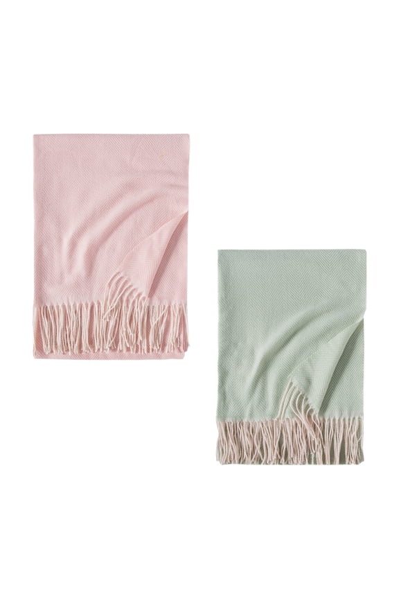 Women's Fashion Long Shawl Winter Warm Wave Stripes Large Scarf-2 Pack-Pack C