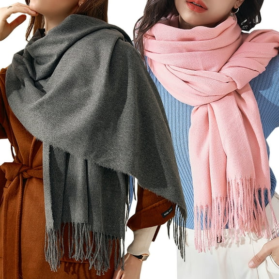 Curve Muse Women's Warm Soft Acrylic Scarf Solid Color Winter Shawl-2 Pack-Pack C