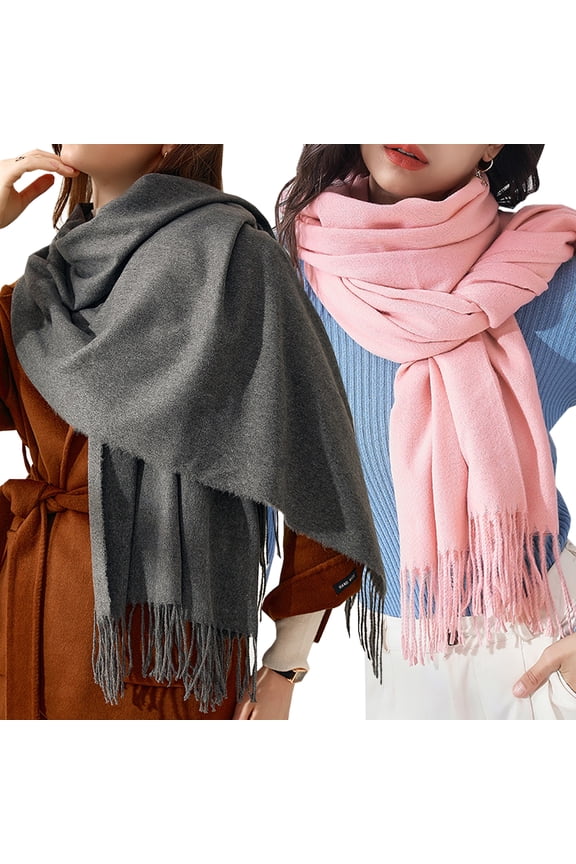 Women's Warm Soft Acrylic Scarf Solid Color Winter Shawl-2 Pack-Pack C