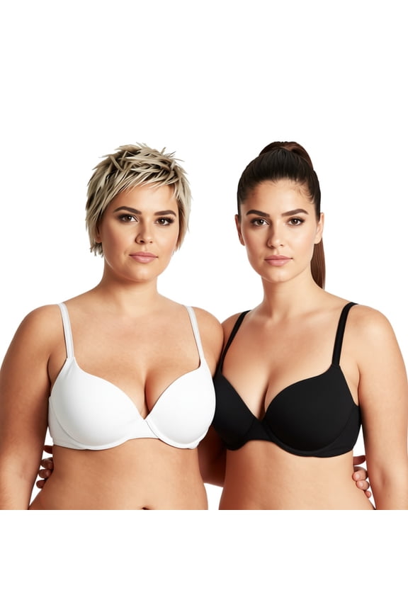 Women's Light Lift Add 1 Cup Push Up Underwire Convertible Tshirt Bra-2PK-BLACK,WHITE-38DD