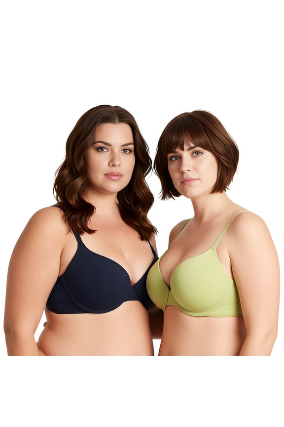 Women's Light Lift Add 1 Cup Push Up Underwire Convertible Tshirt Bra-2PK-Black Iris,Pale Green-44DD