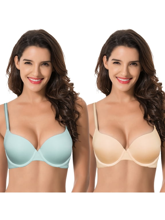 Women's Light Lift Add 1 Cup Push Up Underwire Convertible Tshirt Bra-2PK-Nude,Lt Blue-38C