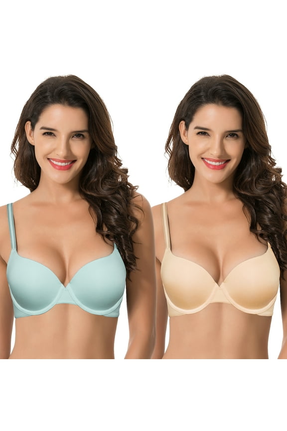 Women's Light Lift Add 1 Cup Push Up Underwire Convertible Tshirt Bra-2PK-Nude,Lt Blue-38C