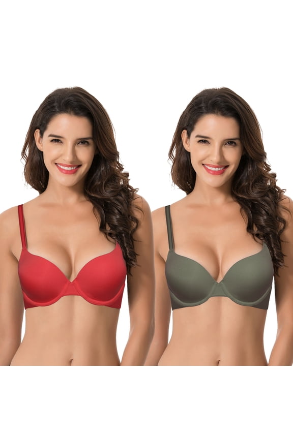 Women's Light Lift Add 1 Cup Push Up Underwire Convertible Tshirt Bra-2PK-RED,GREEN-48C
