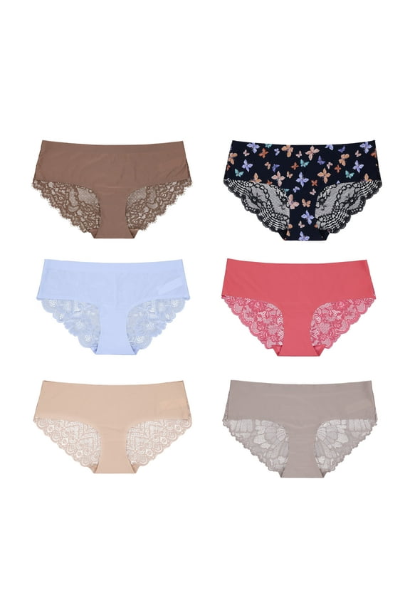 Women's Lightweight Seamless Hipster Underwear No-Show Lace Panties-Pack C-S