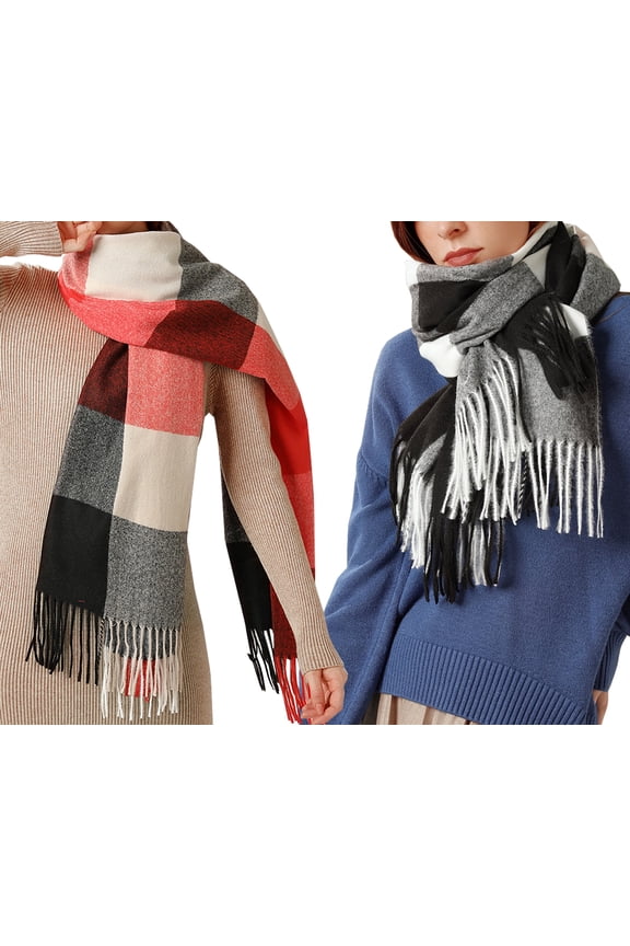Women’s Large Winter Shawl Scarf with Tassel-2 Pack-Pack C