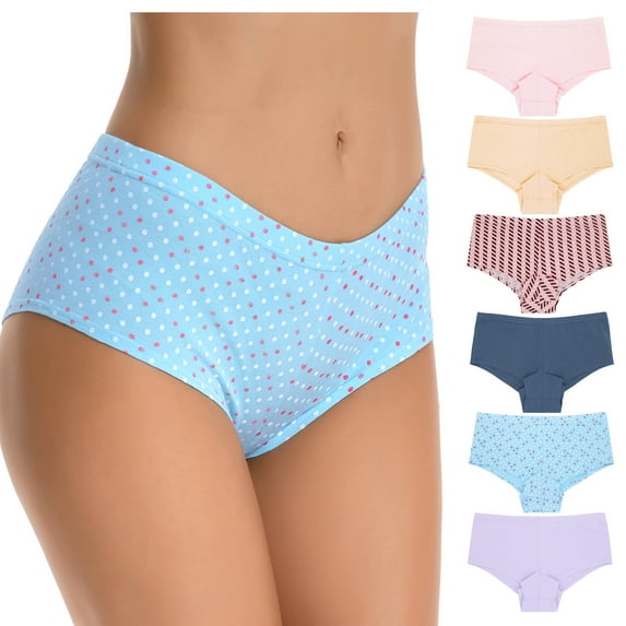 Curve Muse Women's Low Mid Waist Cotton Hipsters Underwear Panties-6 Pack-PackB-L