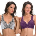 thumbnail image 1 of Curve Muse Women's Minimizer Unlined Underwire Bra With Lace Embroidery-2 Pack-Mag,White-38B, 1 of 6