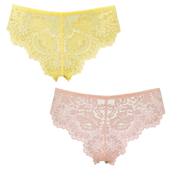 Curve Muse Women's Pack Of 2 Comfort Lace Tanga Hipster Boyshorts Panties-Pack B-Yellow,Pink-XL/8