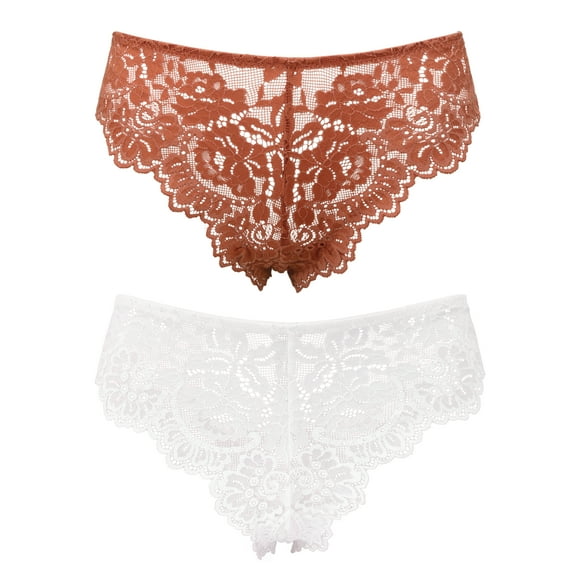 Curve Muse Women's Pack Of 2 Comfort Sheer Lace Tanga Hipster Boyshorts Panties-Pack C-Cream,Rust-S/5