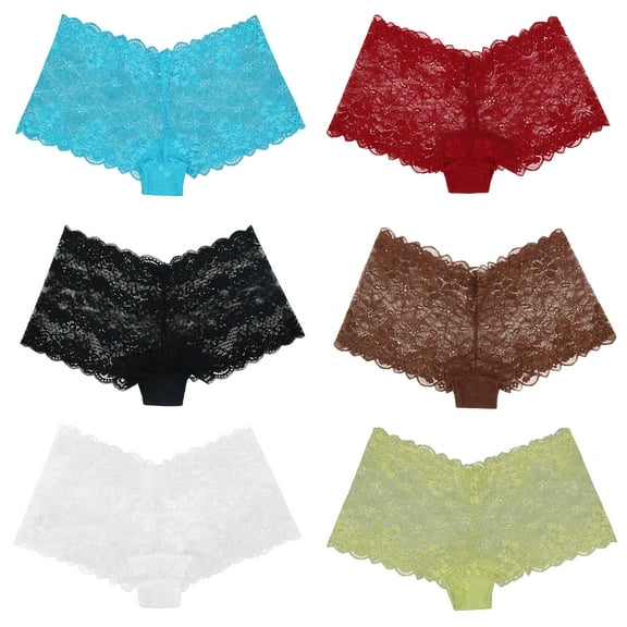 Curve Muse Women's Pack Of 6 Comfort Sheer Lace Tanga Hipster Boyshorts Panties-Pack AJ-L