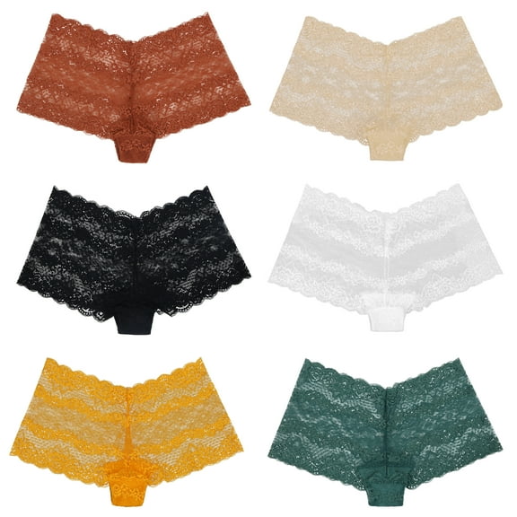 Curve Muse Women's Pack Of 6 Comfort Sheer Lace Tanga Hipster Boyshorts Panties-Pack AK-XL