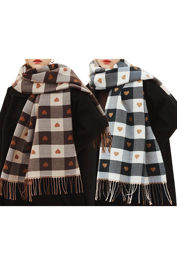 Women's Pattern Winter Warm Lattice Chunky Large Scarf-2 Pack-Pack A