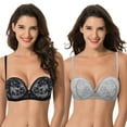 thumbnail image 1 of Curve Muse Women's Plus Size Add 1+ Cup Push Up Perfect Shape Underwire Lace Bra-2PK-Black,Light Gray-36C, 1 of 6