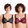 thumbnail image 1 of Curve Muse Women's Plus Size Add 1 and a half Cup Push Up Underwire Convertible Lace Bras -2PK-Black,Burgundy-42D, 1 of 6