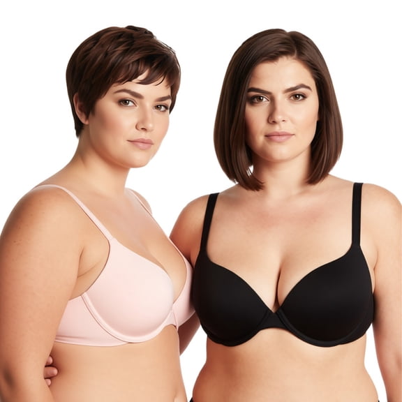 Curve Muse Women's Plus Size Full Coverage Padded Underwire Bra-2PK-Black,Pink-34C