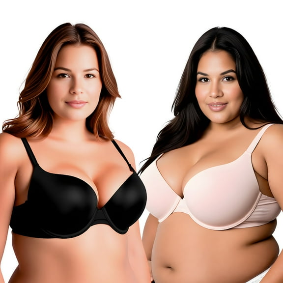 Curve Muse Women's Plus Size Full Coverage Padded Underwire Bra-2PK-Black,Pink-34DDD