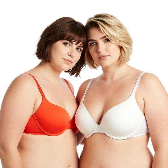 Curve Muse Women's Plus Size Full Coverage Padded Underwire Bra-2PK-IVORY,FLAME-36DD