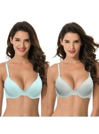 Curve Muse Women's Plus Size Padded Underwire Full Coverage Bra-2PK-Lt  Grey,Navy-32DD 