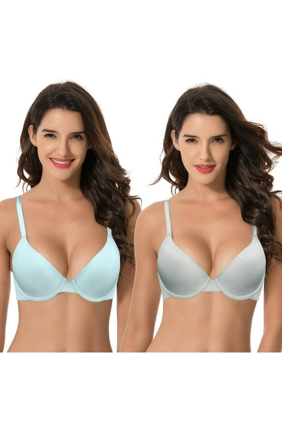Women's Plus Size Full Coverage Padded Underwire Bra-2PK-LT BLUE,LT GRAY-40DD