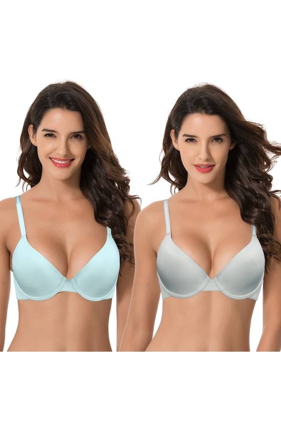 Women's Plus Size Full Coverage Padded Underwire Bra-2PK-Lt Blue,Lt Gray-48DD