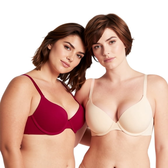 Curve Muse Women's Plus Size Full Coverage Padded Underwire Bra-2PK-NUDE,RED-38DD