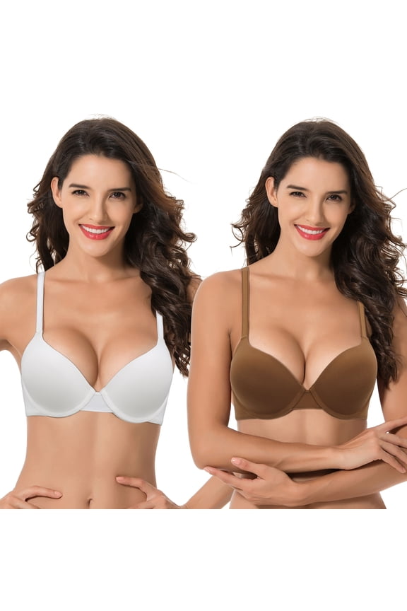 Women's Plus Size Full Coverage Padded Underwire Bra-2PK-WHITE,Tortoise Shell-40D