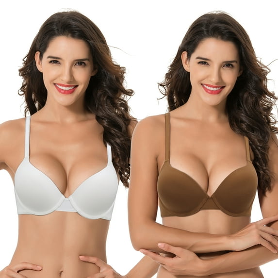 Curve Muse Women's Plus Size Full Coverage Padded Underwire Bra-2PK-WHITE,Tortoise Shell-44B