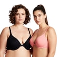 thumbnail image 1 of Curve Muse Women's Plus Size Full Coverage Underwire Front Close Bras-2PK-Black,Orange-44DD, 1 of 6