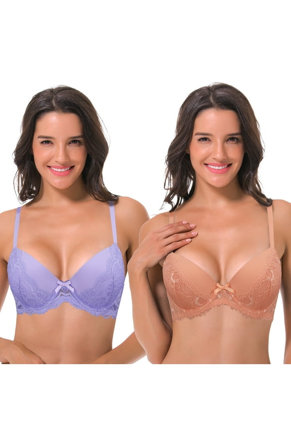 Women’s Plus Size Lightly Padded Underwire Balconette Bra -2PK-LAVENDER,TAWNY ORANGE-44D
