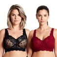 thumbnail image 1 of Curve Muse Women's Plus Size Minimizer Lace Full Coverage Unlined Wireless Bra-2Pack-Red,Black-46DD, 1 of 6