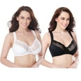 thumbnail image 1 of Curve Muse Women's Plus Size Minimizer Underwire Bra with Lace Embroidery-2 Pack-Buttermilk,Black-38D, 1 of 2