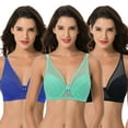 thumbnail image 1 of Curve Muse Women's Plus Size Minimizer Unlined Underwire Bra With Floral Lace-3PK-Black,Green,Royal-48DD, 1 of 6