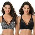 thumbnail image 1 of Curve Muse Women's Plus Size Minimizer Unlined Underwire Full Coverage Bra-2 Pack-Cream Printed,Black (Size:36B), 1 of 6