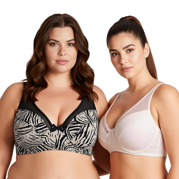 Curve Muse Women's Plus Size Minimizer Unlined Underwire Full Coverage Bra-2 Pack-Grey/Black,Cream (Size:42C)