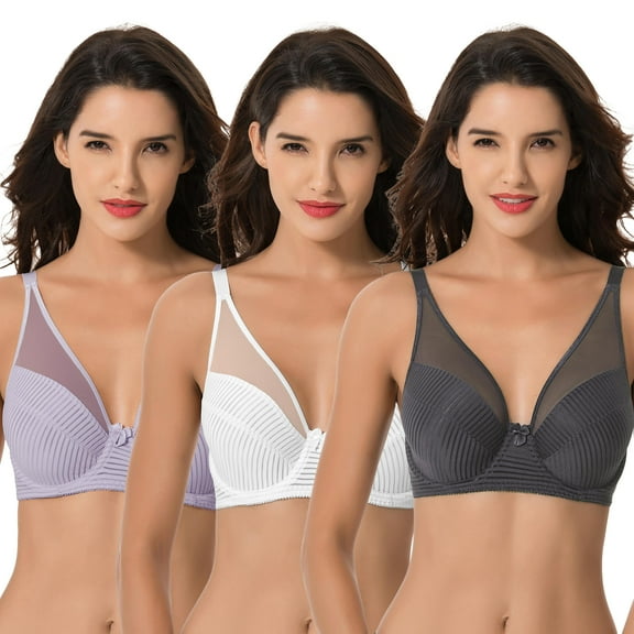 Curve Muse Women's Plus Size Minimizer Unlined Underwire Full Coverage Bra-3PK-Cream,Lavender,Gray-38D