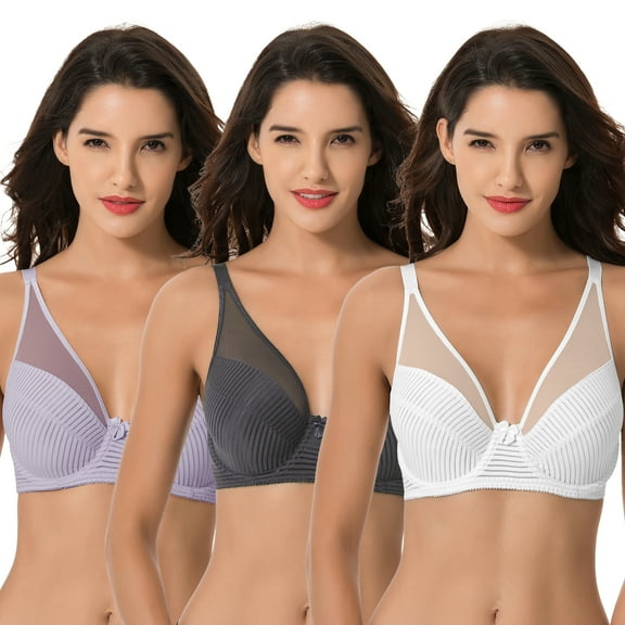 Curve Muse Women's Plus Size Minimizer Unlined Underwire Full Coverage Bra-3PK-LAVENDER,GRAY,CREAM-36DDDD