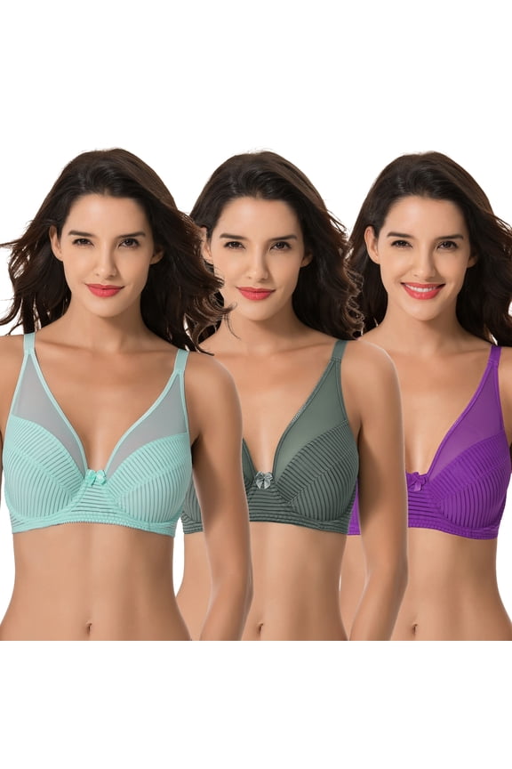 Women's Plus Size Minimizer Unlined Underwire Full Coverage Bra-3PK-MINT,PURPLE,TEAL-34C